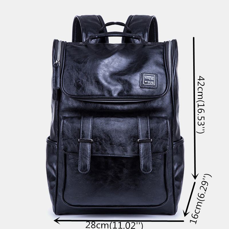 Mężczyźni Pu Leather Moda Trend O Dużej Pojemności 15-calowa Torba Na Laptopa Student School Bag Travel Bag Backpack