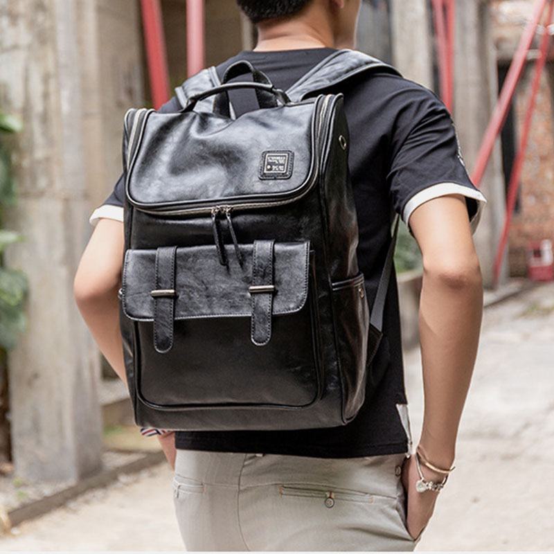 Mężczyźni Pu Leather Moda Trend O Dużej Pojemności 15-calowa Torba Na Laptopa Student School Bag Travel Bag Backpack