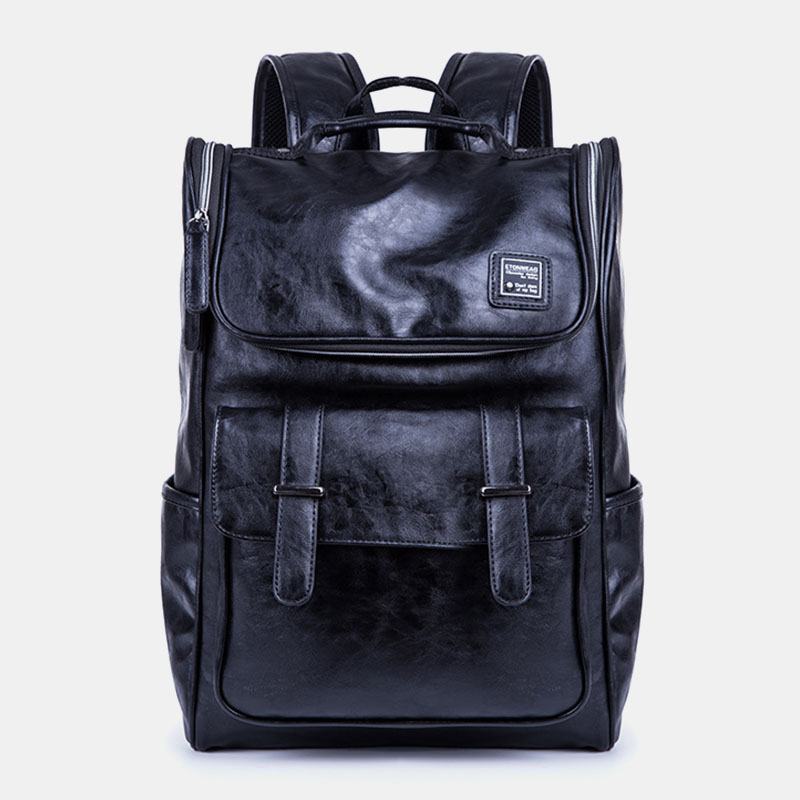 Mężczyźni Pu Leather Moda Trend O Dużej Pojemności 15-calowa Torba Na Laptopa Student School Bag Travel Bag Backpack