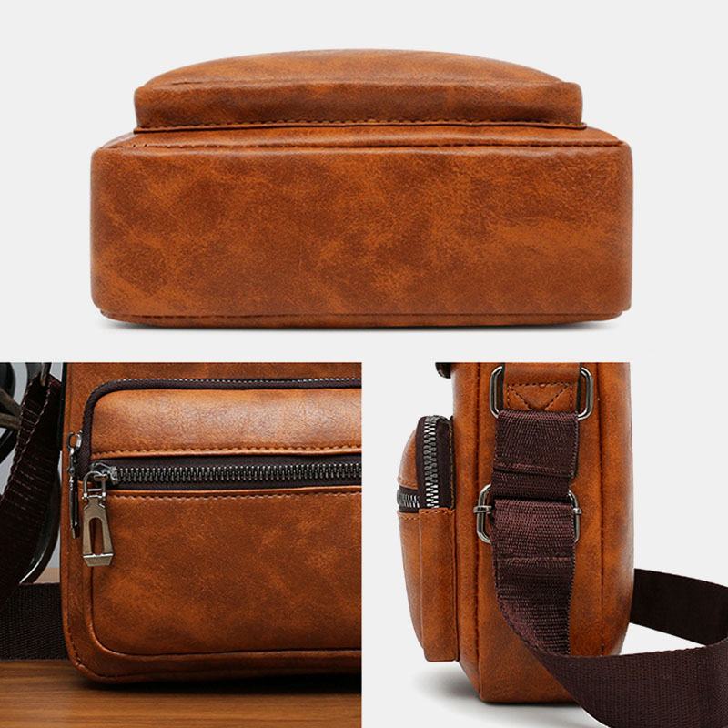 Mężczyźni Pu Leather Multi-pocket Anti-theft Messenger Bag Torby Crossbody Torba Na Ramię Torebka Teczki