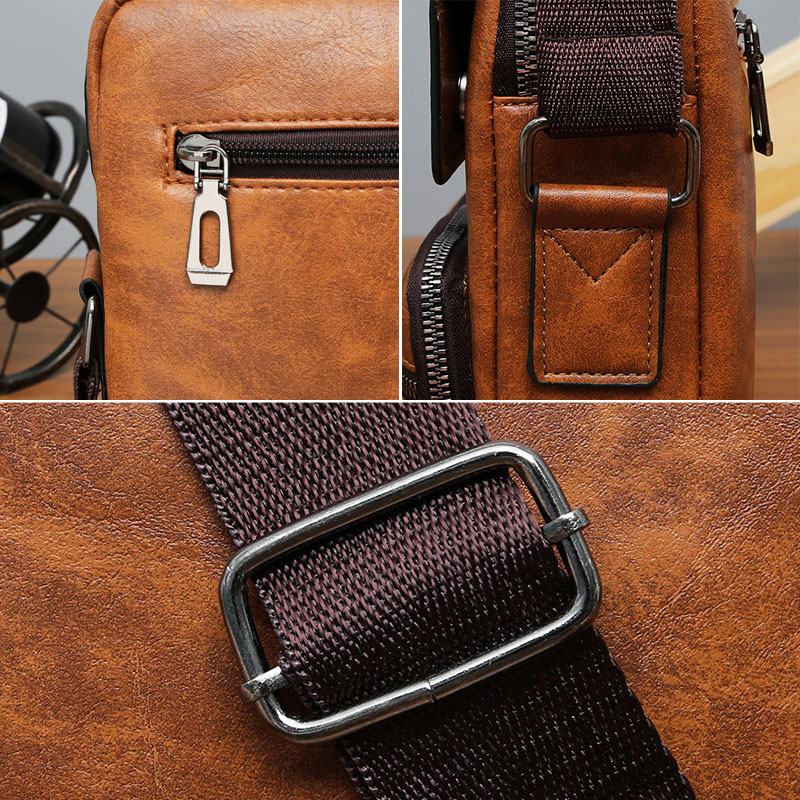 Mężczyźni Pu Leather Multi-pocket Anti-theft Messenger Bag Torby Crossbody Torba Na Ramię Torebka Teczki