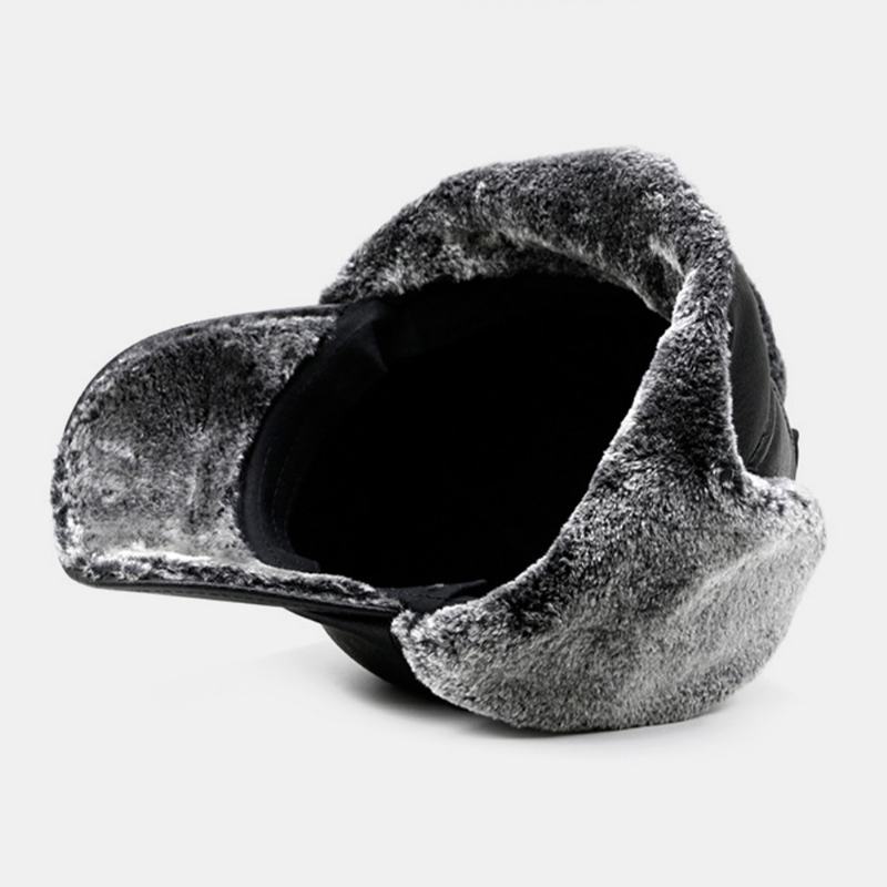 Mężczyźni Pu Leather Plusz Zagęścić Outdoor Wiatroszczelna Ochrona Słuchu Ciepło Trapper Hat Ushanka Hat