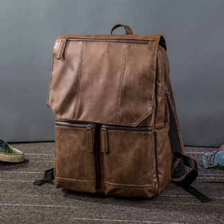 Mężczyźni Pu Leather Retro Business Casual Style Duża Pojemność 14-calowa Torba Na Laptopa Student School Bag Travel Backpack