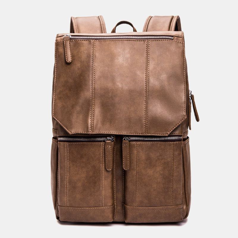 Mężczyźni Pu Leather Retro Business Casual Style Duża Pojemność 14-calowa Torba Na Laptopa Student School Bag Travel Backpack