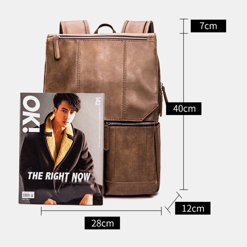Mężczyźni Pu Leather Retro Business Casual Style Duża Pojemność 14-calowa Torba Na Laptopa Student School Bag Travel Backpack