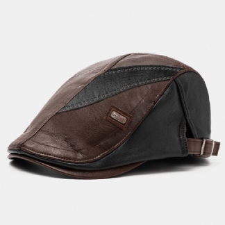 Mężczyźni Pu Leather Retro Casual Contrast Color Newsboy Hat Forward Hat Beret Hat