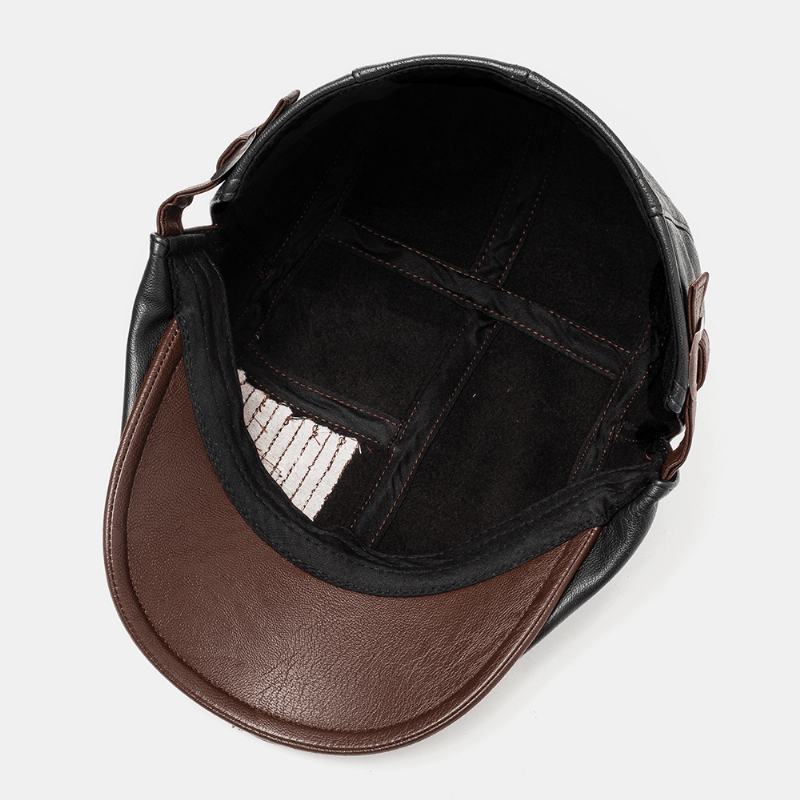 Mężczyźni Pu Leather Retro Casual Contrast Color Newsboy Hat Forward Hat Beret Hat