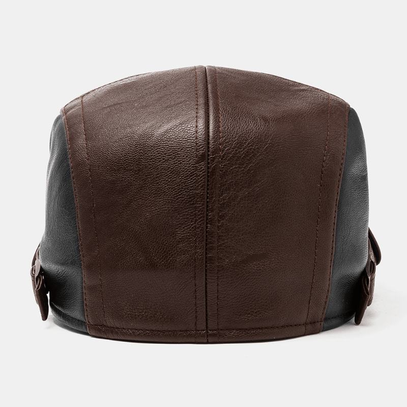 Mężczyźni Pu Leather Retro Casual Contrast Color Newsboy Hat Forward Hat Beret Hat