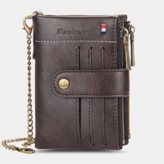 Mężczyźni Pu Leather Short Bifold Double Zipper Multi-card Slot Card Holder Retro Coin Purse Money Clip Wallet