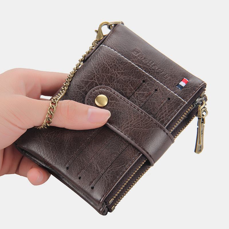 Mężczyźni Pu Leather Short Bifold Double Zipper Multi-card Slot Card Holder Retro Coin Purse Money Clip Wallet