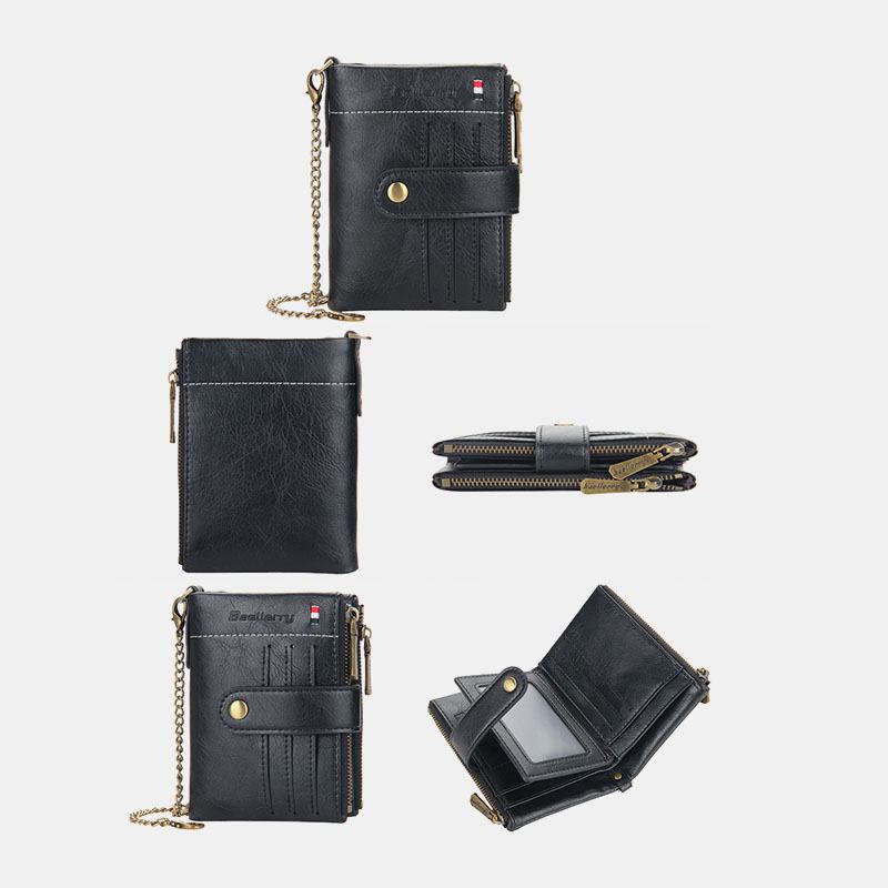 Mężczyźni Pu Leather Short Bifold Double Zipper Multi-card Slot Card Holder Retro Coin Purse Money Clip Wallet