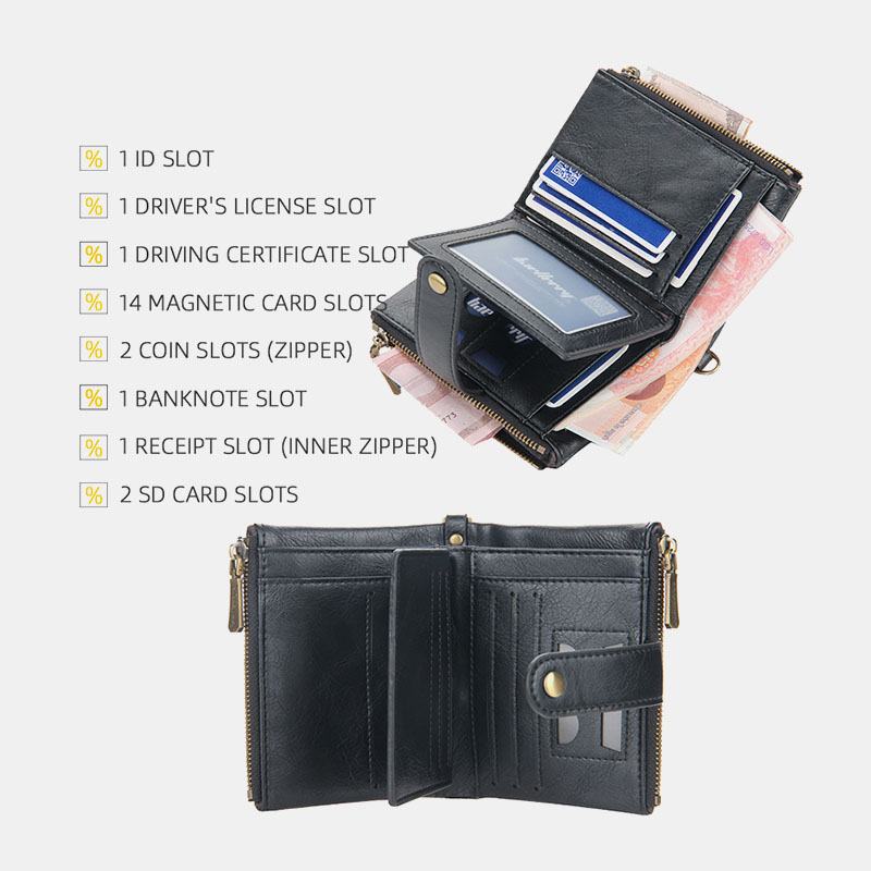 Mężczyźni Pu Leather Short Bifold Double Zipper Multi-card Slot Card Holder Retro Coin Purse Money Clip Wallet