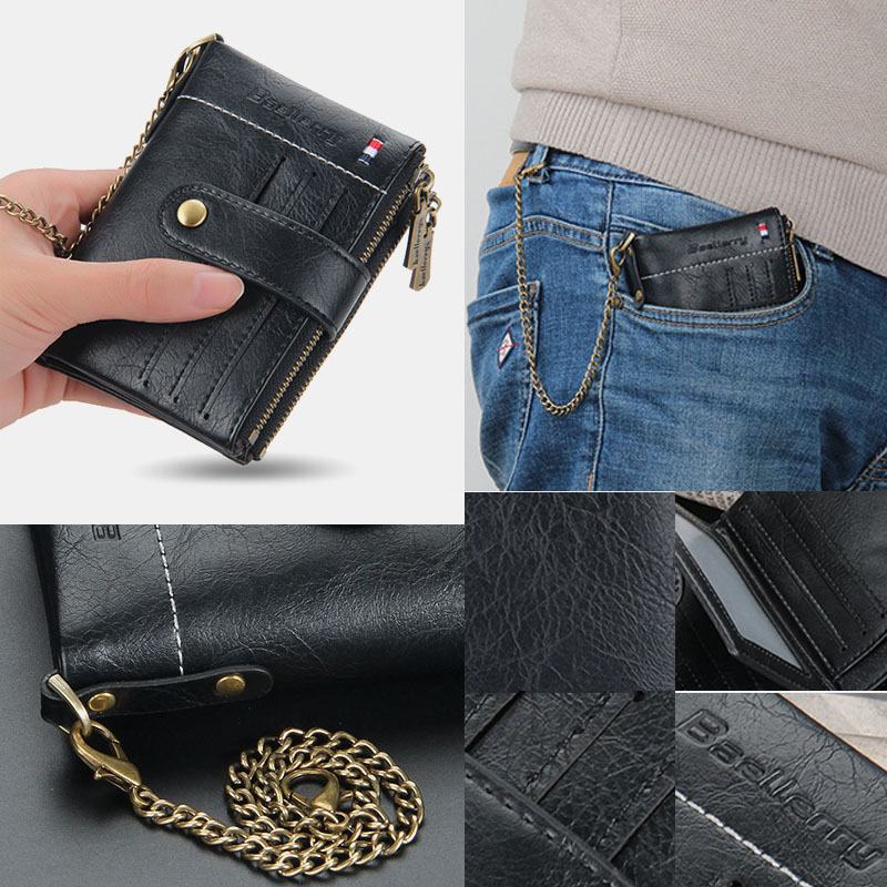 Mężczyźni Pu Leather Short Bifold Double Zipper Multi-card Slot Card Holder Retro Coin Purse Money Clip Wallet