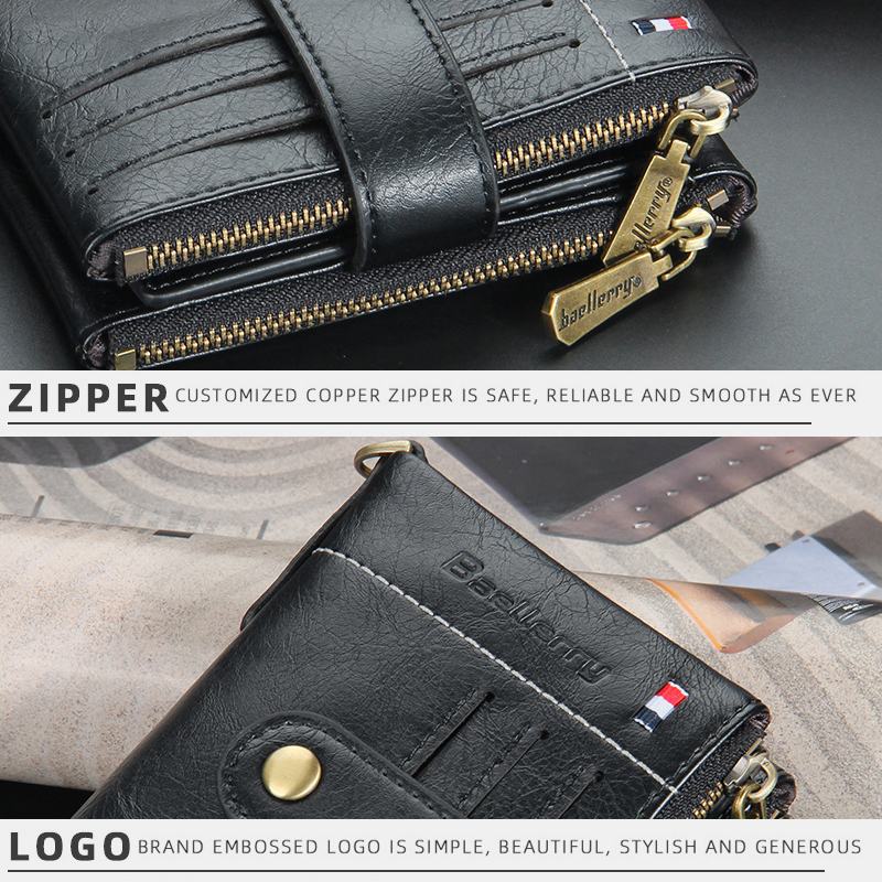 Mężczyźni Pu Leather Short Bifold Double Zipper Multi-card Slot Card Holder Retro Coin Purse Money Clip Wallet