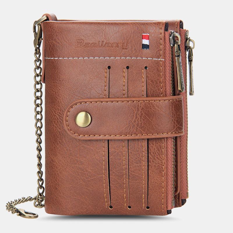 Mężczyźni Pu Leather Short Bifold Double Zipper Multi-card Slot Card Holder Retro Coin Purse Money Clip Wallet