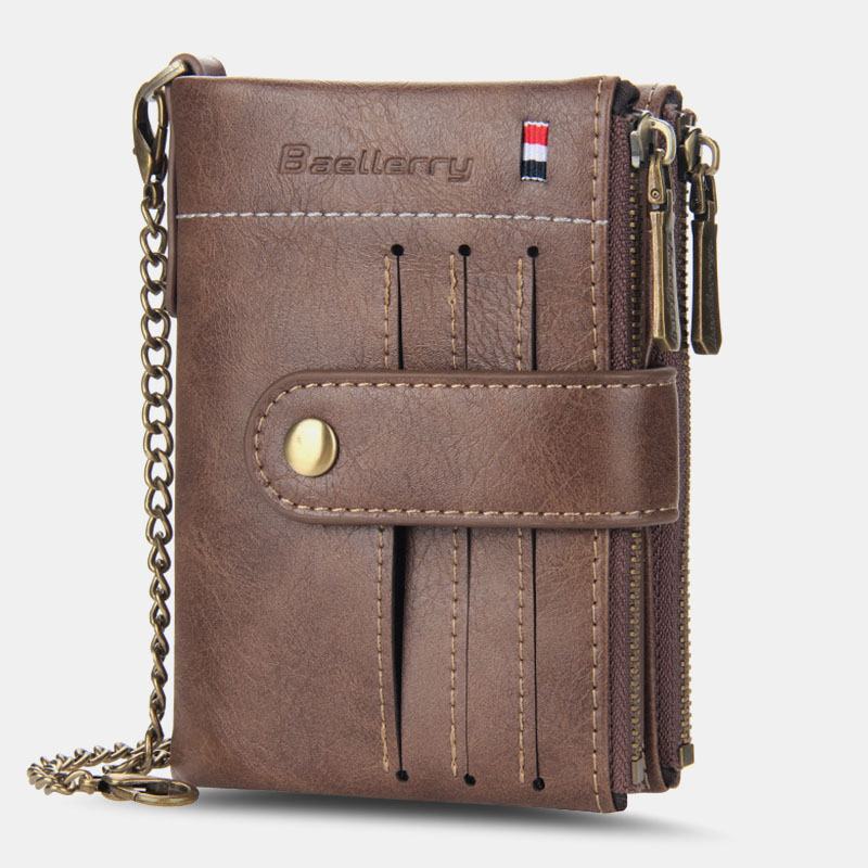 Mężczyźni Pu Leather Short Bifold Double Zipper Multi-card Slot Card Holder Retro Coin Purse Money Clip Wallet