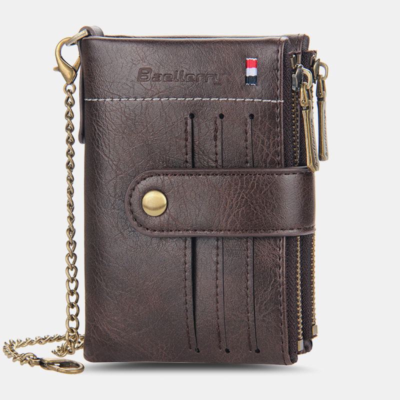 Mężczyźni Pu Leather Short Bifold Double Zipper Multi-card Slot Card Holder Retro Coin Purse Money Clip Wallet