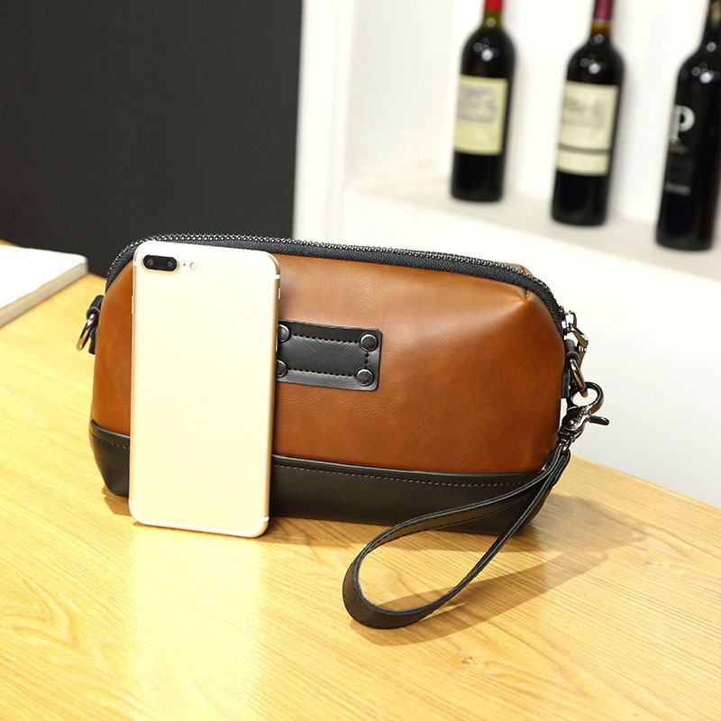 Mężczyźni Pu Leather Solid Color Anti-theft Casual Torba Na Telefon Torba Na Ramię Crossbody