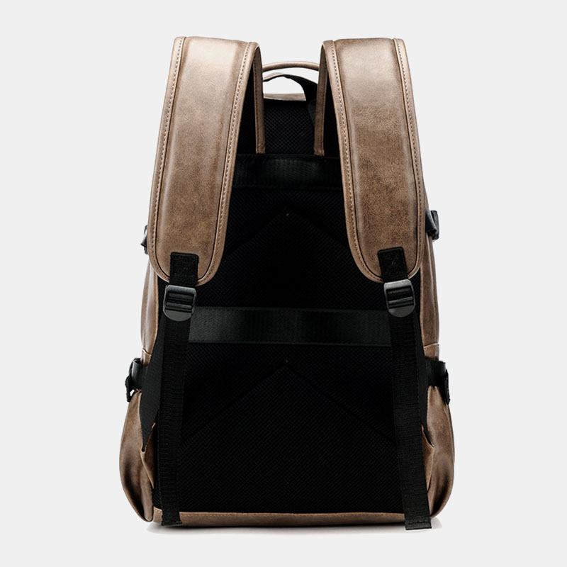 Mężczyźni Pu Leather Usb Charging Business Casual Wodoodporna 14-calowa Torba Na Laptopa Student School Bag Regulowany Plecak