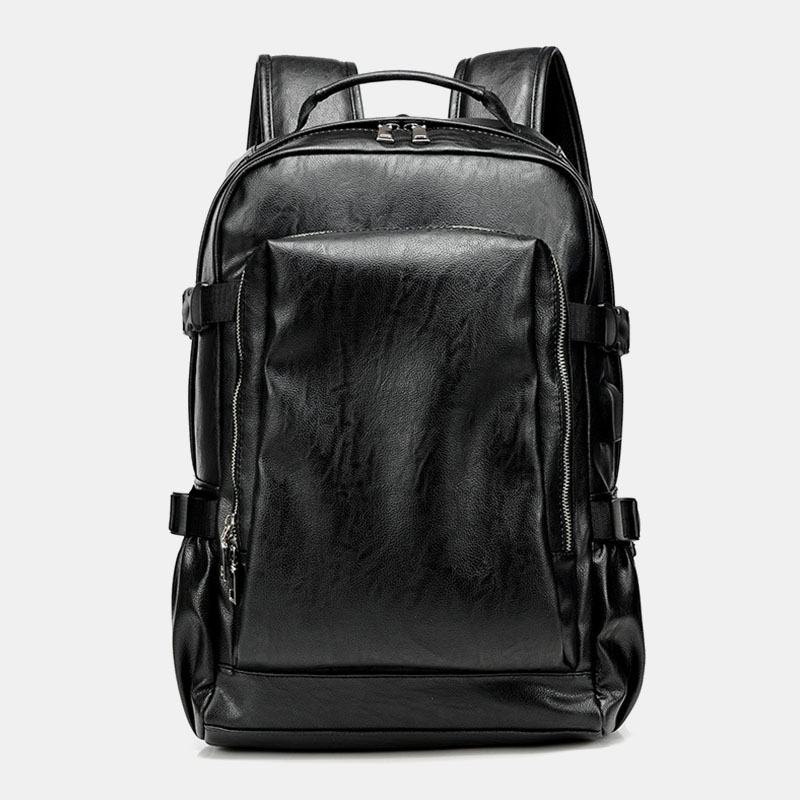 Mężczyźni Pu Leather Usb Charging Business Casual Wodoodporna 14-calowa Torba Na Laptopa Student School Bag Regulowany Plecak