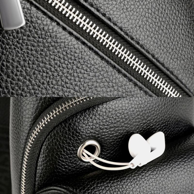 Mężczyźni Pu Leather Usb Charging Wodoodporny Otwór Na Słuchawki Business Torba Przez Ramię Torba Na Klatkę Piersiową Sling Bag