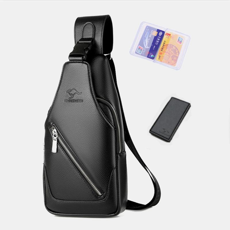 Mężczyźni Pu Leather Usb Charging Wodoodporny Otwór Na Słuchawki Business Torba Przez Ramię Torba Na Klatkę Piersiową Sling Bag