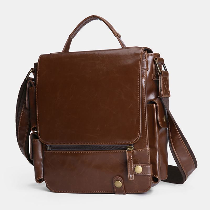 Mężczyźni Pu Leather Vintage Business Wielofunkcyjne Gniazda Na Wiele Kart Multi-kieszenie Torba Na Ramię Crossbody