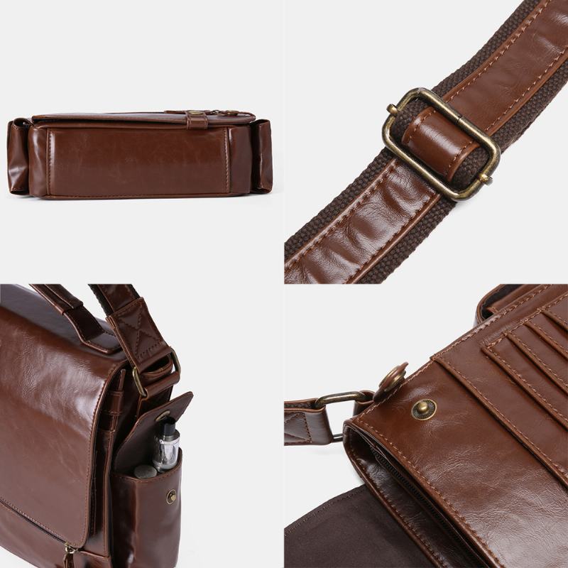 Mężczyźni Pu Leather Vintage Business Wielofunkcyjne Gniazda Na Wiele Kart Multi-kieszenie Torba Na Ramię Crossbody