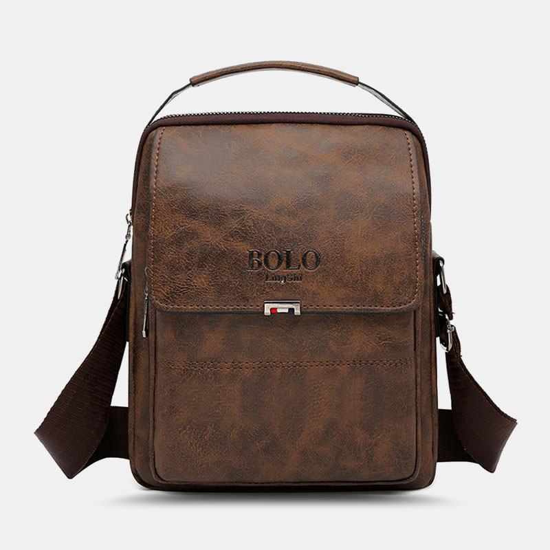 Mężczyźni Pu Leather Vintage Texture Duża Pojemność Zipper Decor Torba Przez Ramię Torba Na Ramię Torebka