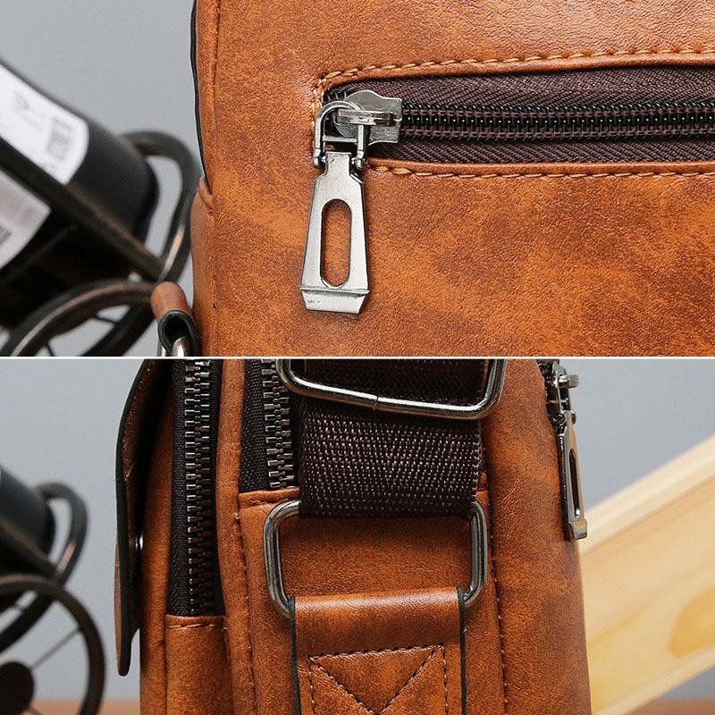 Mężczyźni Pu Leather Vintage Texture Duża Pojemność Zipper Decor Torba Przez Ramię Torba Na Ramię Torebka