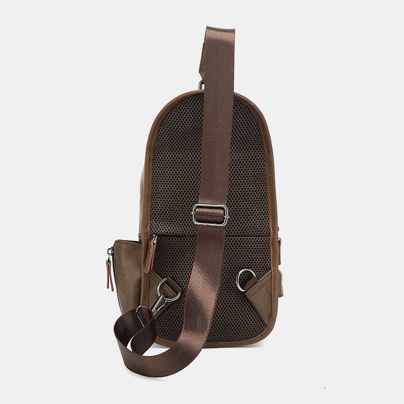 Mężczyźni Pu Leather Vintage Wielofunkcyjny Otwór Na Słuchawki Usb Ładowanie Torba Przez Ramię Torba Na Klatkę Piersiową Sling Bag