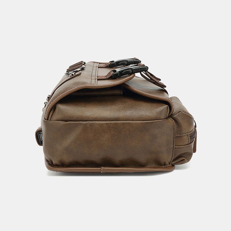 Mężczyźni Pu Leather Vintage Wielofunkcyjny Otwór Na Słuchawki Usb Ładowanie Torba Przez Ramię Torba Na Klatkę Piersiową Sling Bag