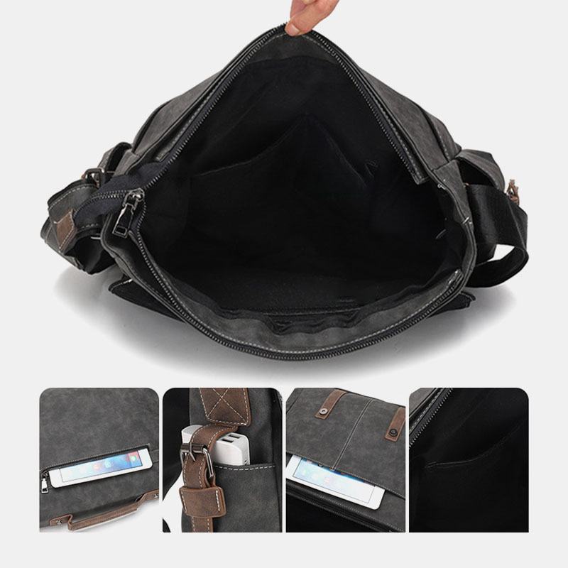 Mężczyźni Pu Skórzana Klapka O Dużej Pojemności Torby Crossbody Casual Moda Multi-pocket Messenger Bag Torebka Torba Na Ramię