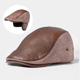 Mężczyźni Pu Skórzana Ochrona Słuchu Wiatroszczelne Berety Jesień Outdoor Warm Landlord Hat Sting Hat