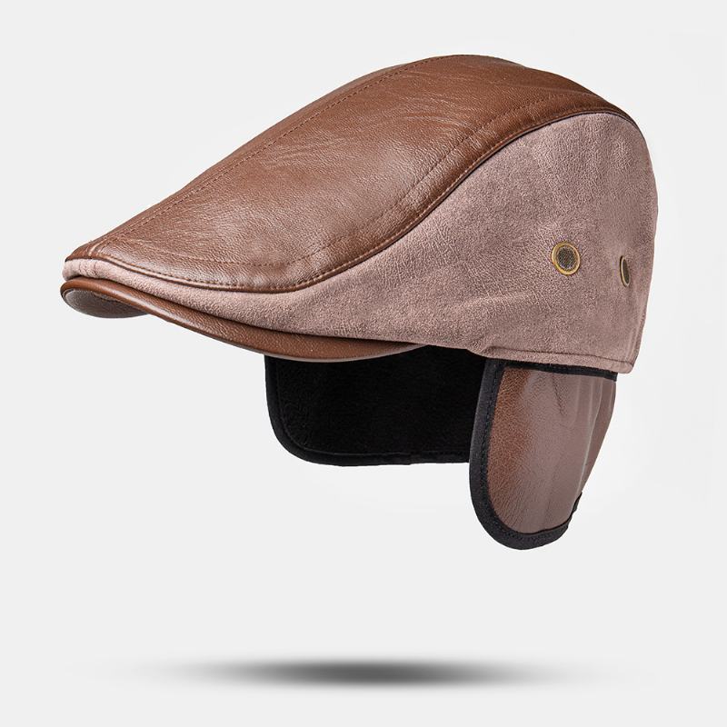 Mężczyźni Pu Skórzana Ochrona Słuchu Wiatroszczelne Berety Jesień Outdoor Warm Landlord Hat Sting Hat