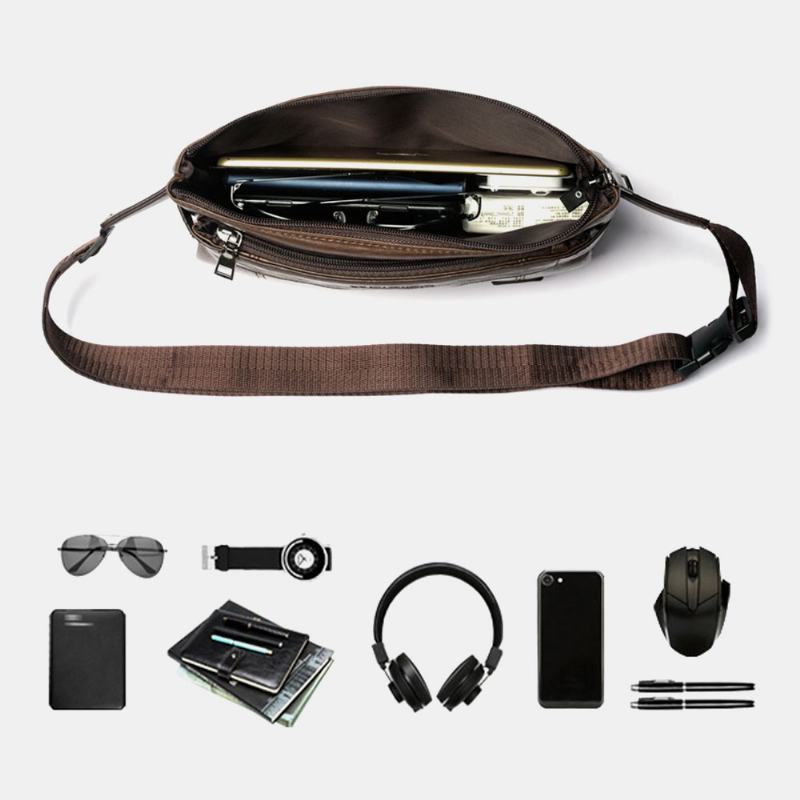 Mężczyźni Pu Skórzana Wodoodporna Torba Na Klatkę Piersiową O Dużej Pojemności Outdoor Outing 6.5-calowa Torba Na Telefon Torby Crossbody Torba Na Ramię