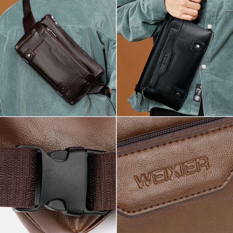 Mężczyźni Pu Skórzana Wodoodporna Torba Na Klatkę Piersiową O Dużej Pojemności Outdoor Outing 6.5-calowa Torba Na Telefon Torby Crossbody Torba Na Ramię