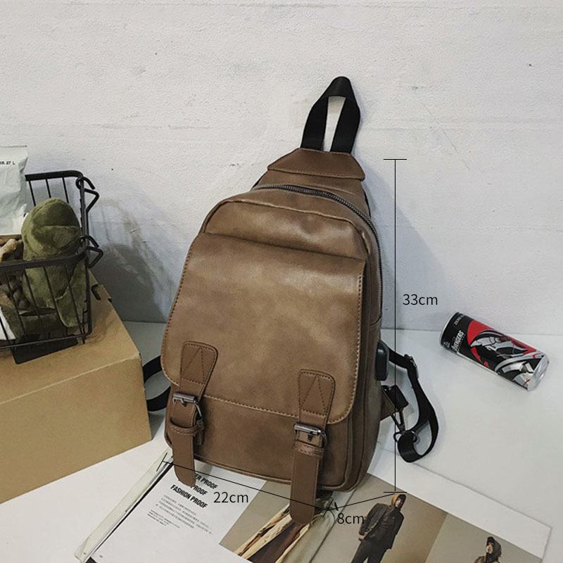 Mężczyźni Retro Otwór Na Słuchawki Multi-carry Ładowanie Usb Wielowarstwowa Wodoodporna Torba Crossbody Torba Na Klatkę Piersiową Torba Na Ramię