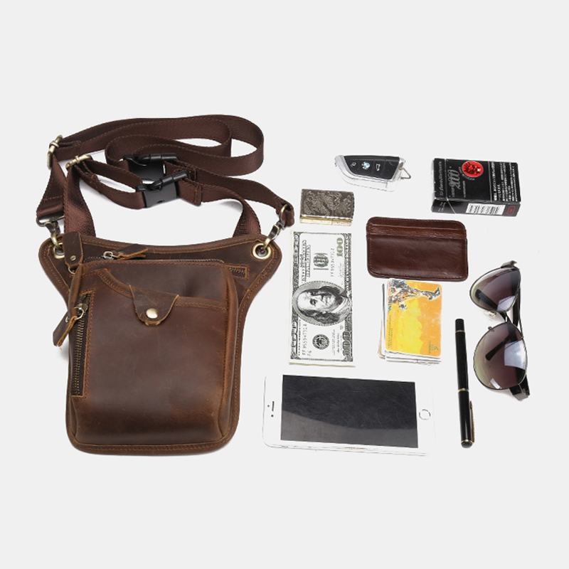 Mężczyźni Retro Skórzana Torba Z Wieloma Kieszeniami Outdoor Sport 6.5 Cal Torba Na Telefon Z Zamkiem Błyskawicznym Torby Na Ramię Torba Na Ramię