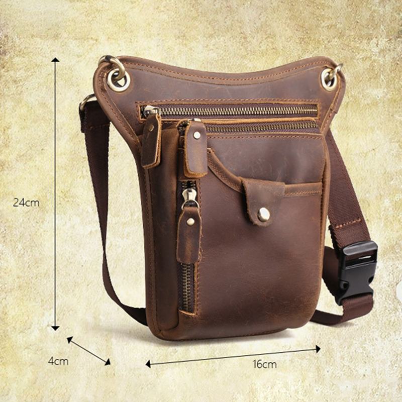 Mężczyźni Retro Skórzana Torba Z Wieloma Kieszeniami Outdoor Sport 6.5 Cal Torba Na Telefon Z Zamkiem Błyskawicznym Torby Na Ramię Torba Na Ramię