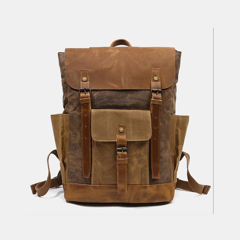 Mężczyźni Retro Vintage Canvas Skórzany Plecak Sportowa Torba Wspinaczkowa Travel Plecak Antykradzieżowy