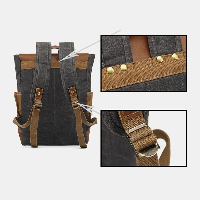 Mężczyźni Retro Vintage Canvas Skórzany Plecak Sportowa Torba Wspinaczkowa Travel Plecak Antykradzieżowy