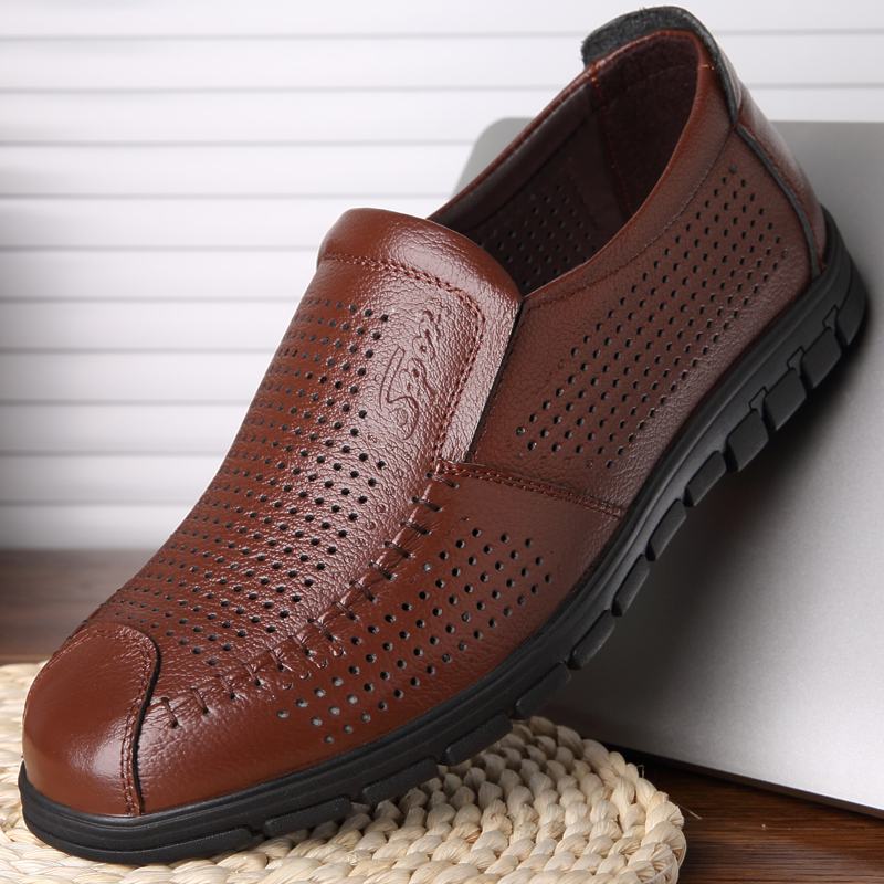 Mężczyźni Skóra Bydlęca Oddychająca Hollow Out Miękkie Dno Z Zamkniętymi Palcami Casual Business Shoes