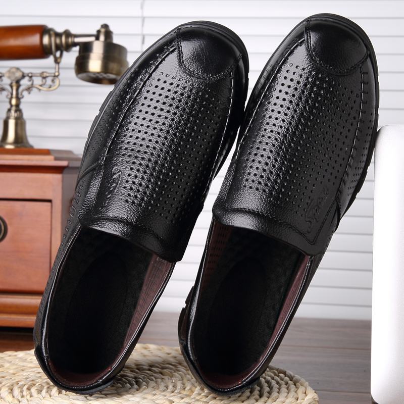 Mężczyźni Skóra Bydlęca Oddychająca Hollow Out Miękkie Dno Z Zamkniętymi Palcami Casual Business Shoes