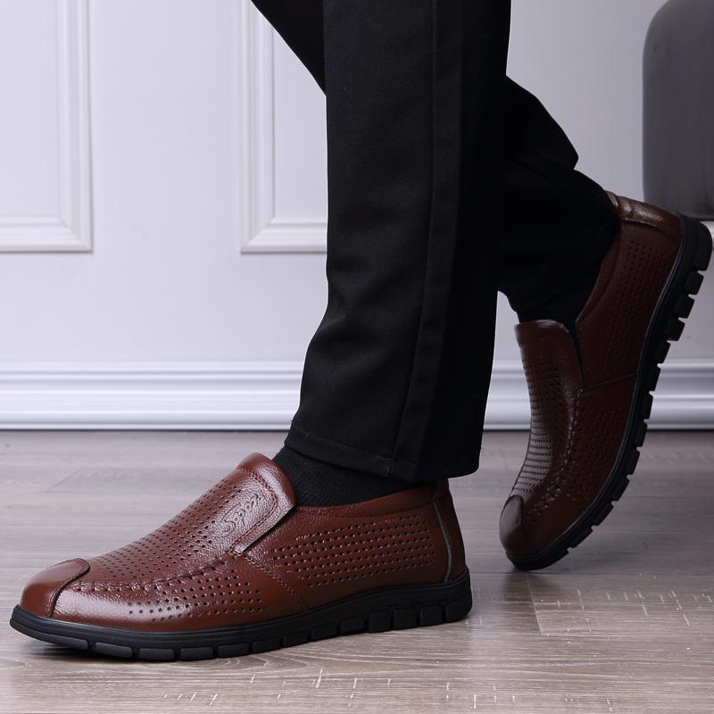 Mężczyźni Skóra Bydlęca Oddychająca Hollow Out Miękkie Dno Z Zamkniętymi Palcami Casual Business Shoes