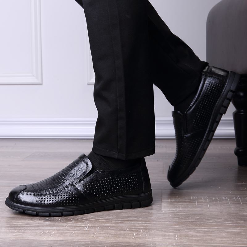 Mężczyźni Skóra Bydlęca Oddychająca Hollow Out Miękkie Dno Z Zamkniętymi Palcami Casual Business Shoes