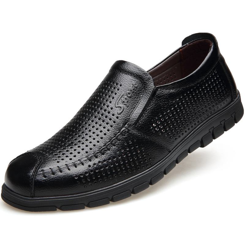 Mężczyźni Skóra Bydlęca Oddychająca Hollow Out Miękkie Dno Z Zamkniętymi Palcami Casual Business Shoes