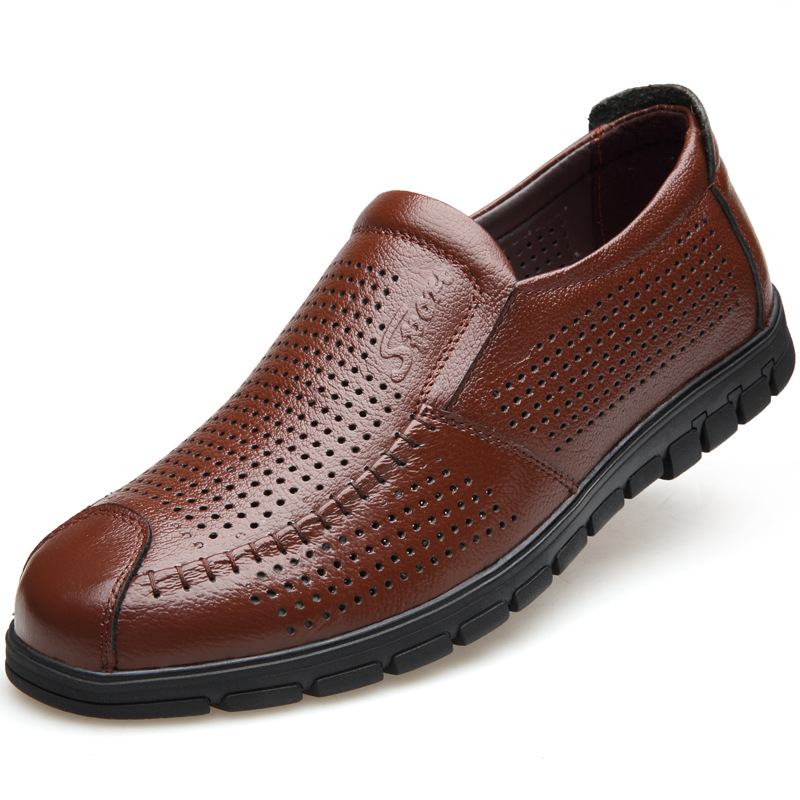 Mężczyźni Skóra Bydlęca Oddychająca Hollow Out Miękkie Dno Z Zamkniętymi Palcami Casual Business Shoes