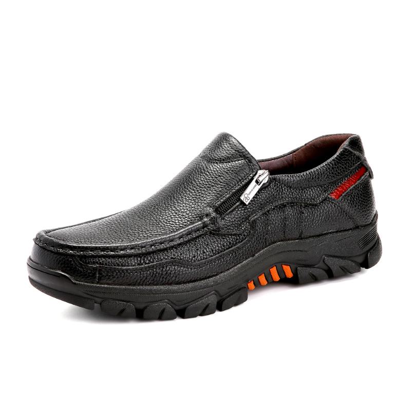 Mężczyźni Skóra Bydlęca Oddychająca Miękka Podeszwa Slip On England Style Zipper Casual Shoes