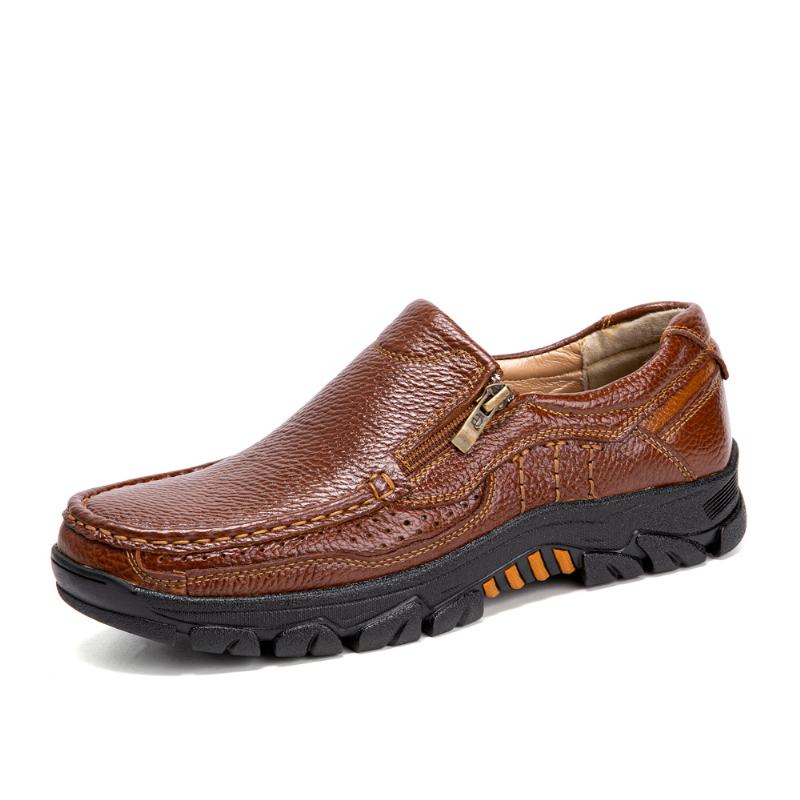 Mężczyźni Skóra Bydlęca Oddychająca Miękka Podeszwa Slip On England Style Zipper Casual Shoes